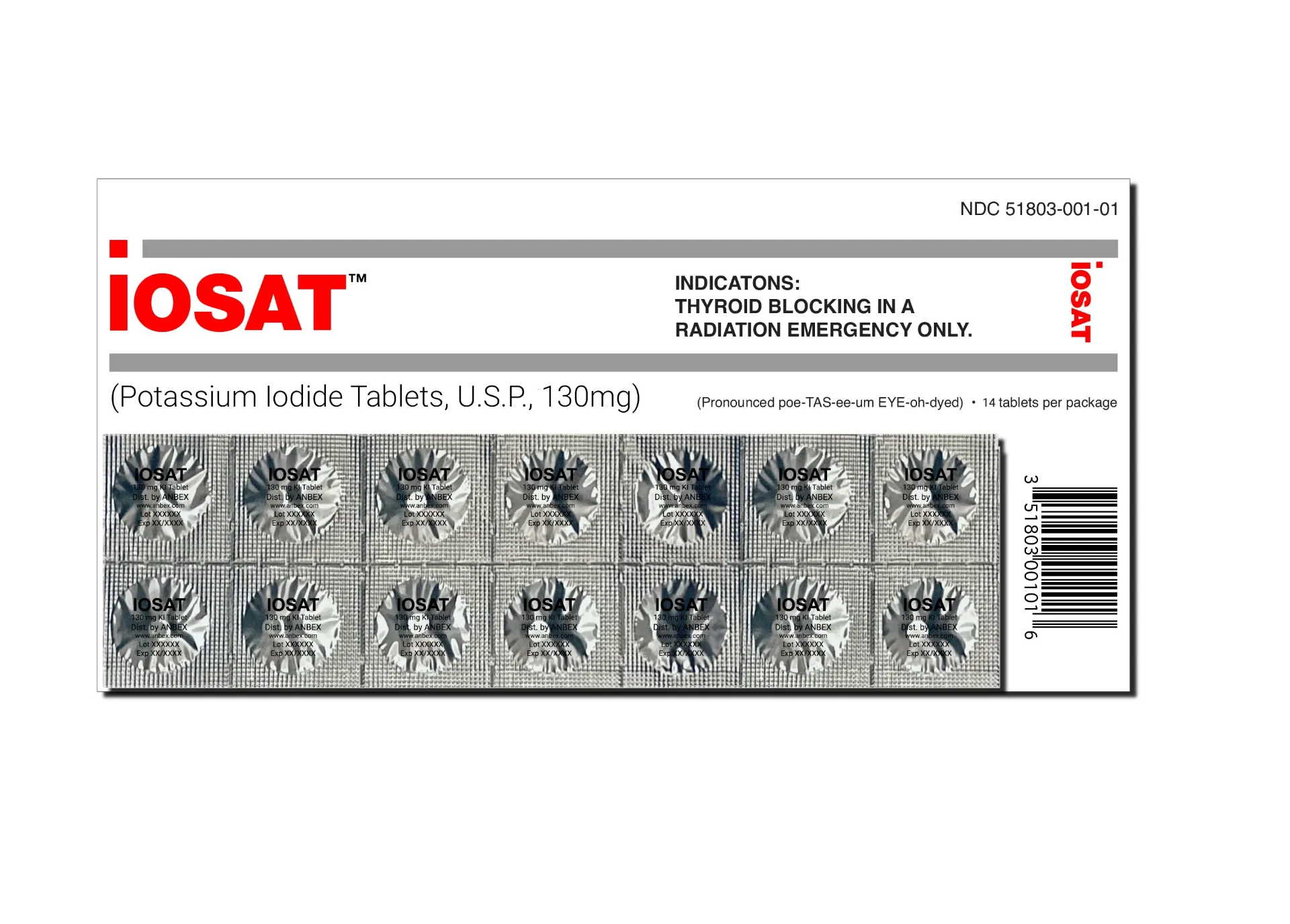 [I18325] IOSAT POTASSIUM IODIDE 130 MG 14 TABLETS