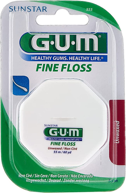 GUM FINE FLOSS UNWAXED 55M 555