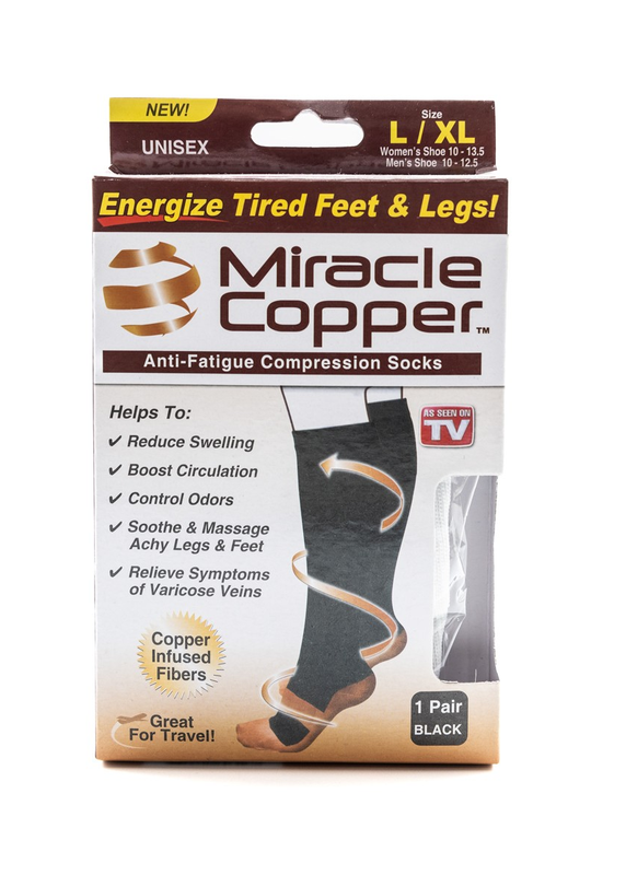 MIRACLE COPPER COMPRESSION SOCKS L/XL 1 PAIR BLACK