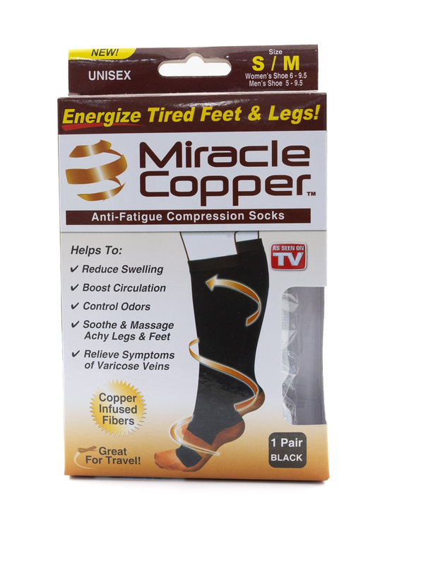 [I137934] MIRACLE COPPER COMPRESSION SOCKS S/M 1 PAIR BLACK