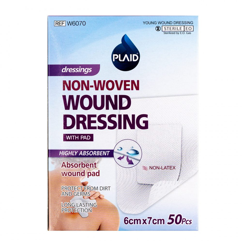 PLAID STERILE WOUND DRESSING 6CMX7CM 50PCS