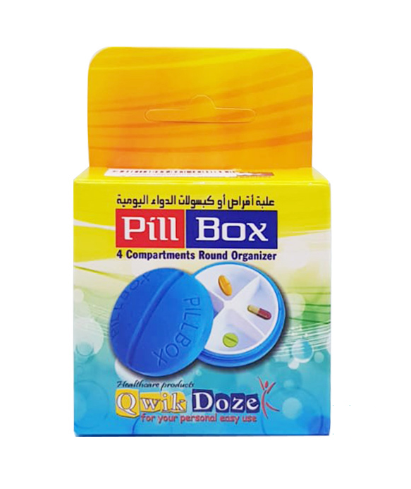 QWICK DOZE ROUND PILL BOX 4 COMPARTMENTS