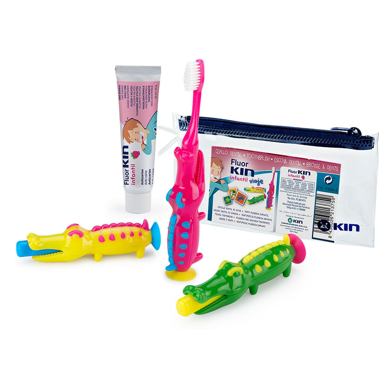 [I138854] KIN CHILDREN TRAVEL TOOTHBRUSH CROCODILE+25ML TOOTHPASTE