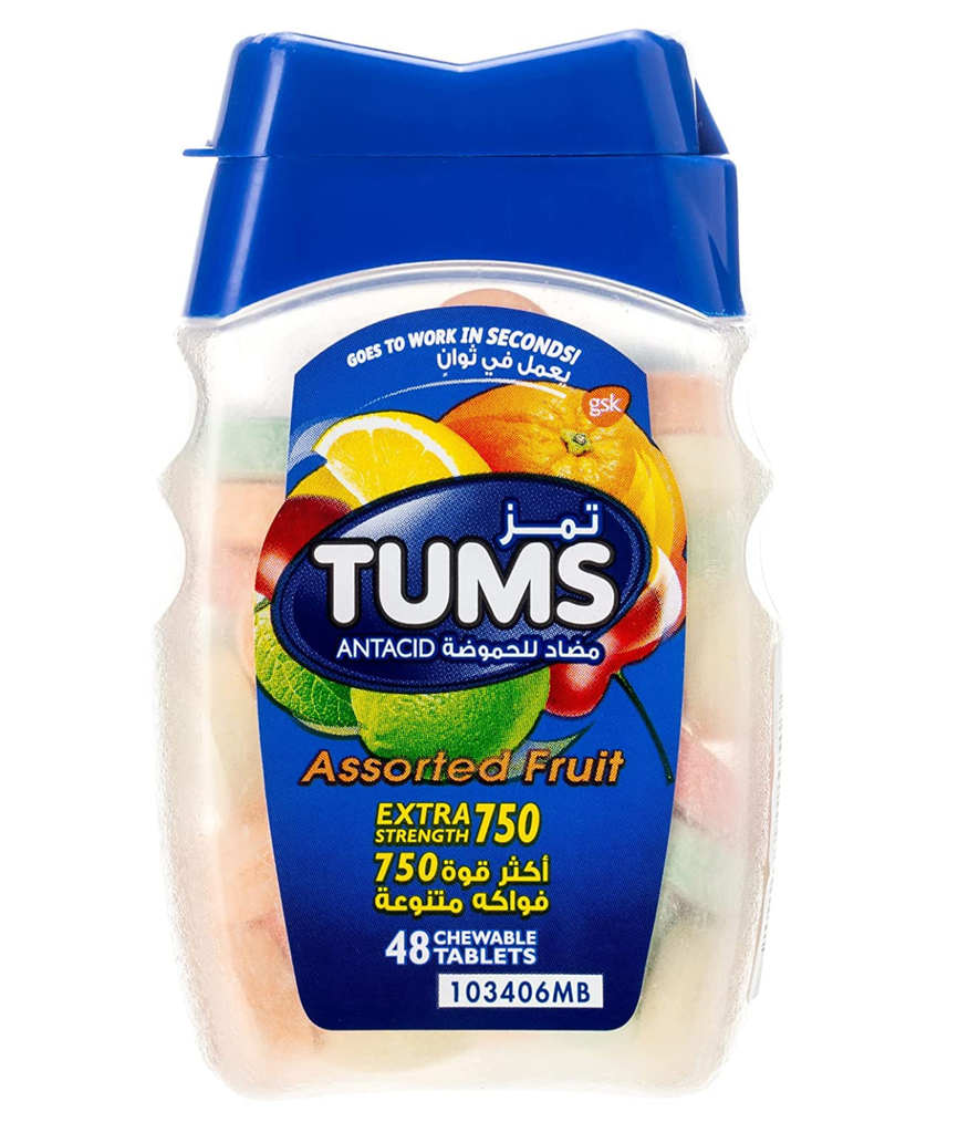 TUMS ANTACID ASSORTED FRUIT EXTRA 48 CHEWABLE TABLETS