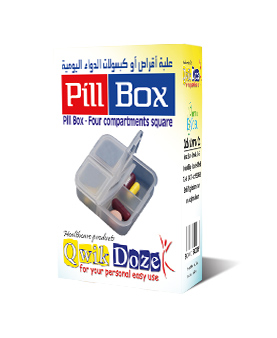 QWIK DOZE PILL BOX 4 COMPARTMENTS SQUARE