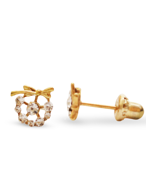 [I141710] ١٢٧  حلق مطلي بالذهب عيار ١٨  قيراط، مرصع بألماس على شكل ربطة (٧  ملم).