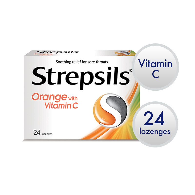ستربسلز أقراص استحلاب بالبرتقال مع فيتامين سي 24 قرص