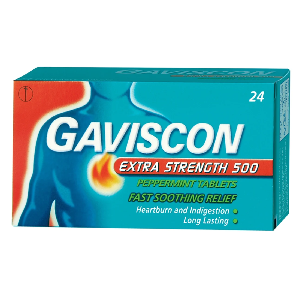 GAVISCON EXTRA STRENGTH PEPPERMENT 24 TABLETS