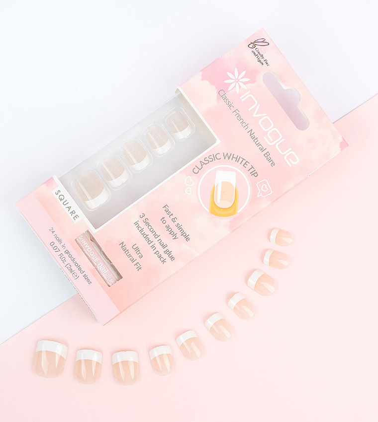 [I142124] INVOGUE FRENCH NATURAL PINK SQUARE 24NAILS