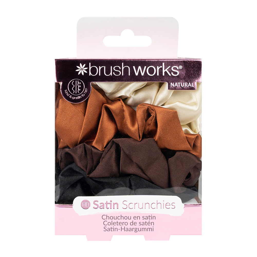 BRUSH WORKS NATURAL SATIN SCRUNCHIES 4PCS
