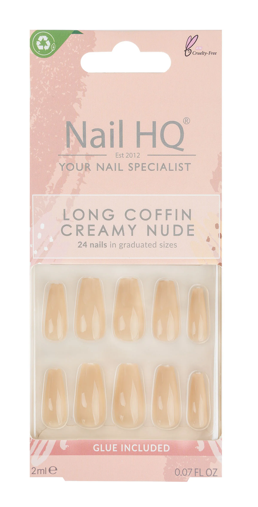 [I142254] NAIL HQ LONG COFFIN CREAMY NUDE NAILS