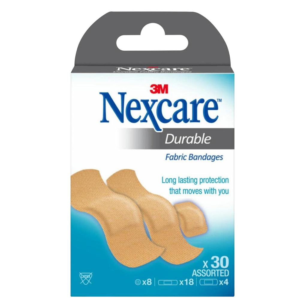 [I142265] NEXCARE WATERPROOF DURABLE FABRIC 30 ASSORTED BANDAGES