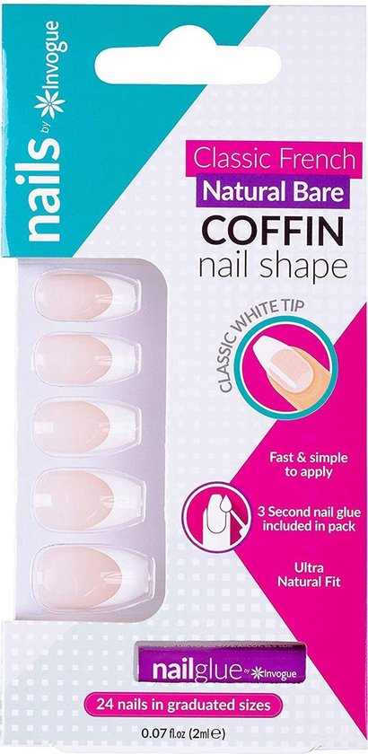 [I142409] INVOGUE FRENCH NATURAL BARE COFFIN 24NAILS
