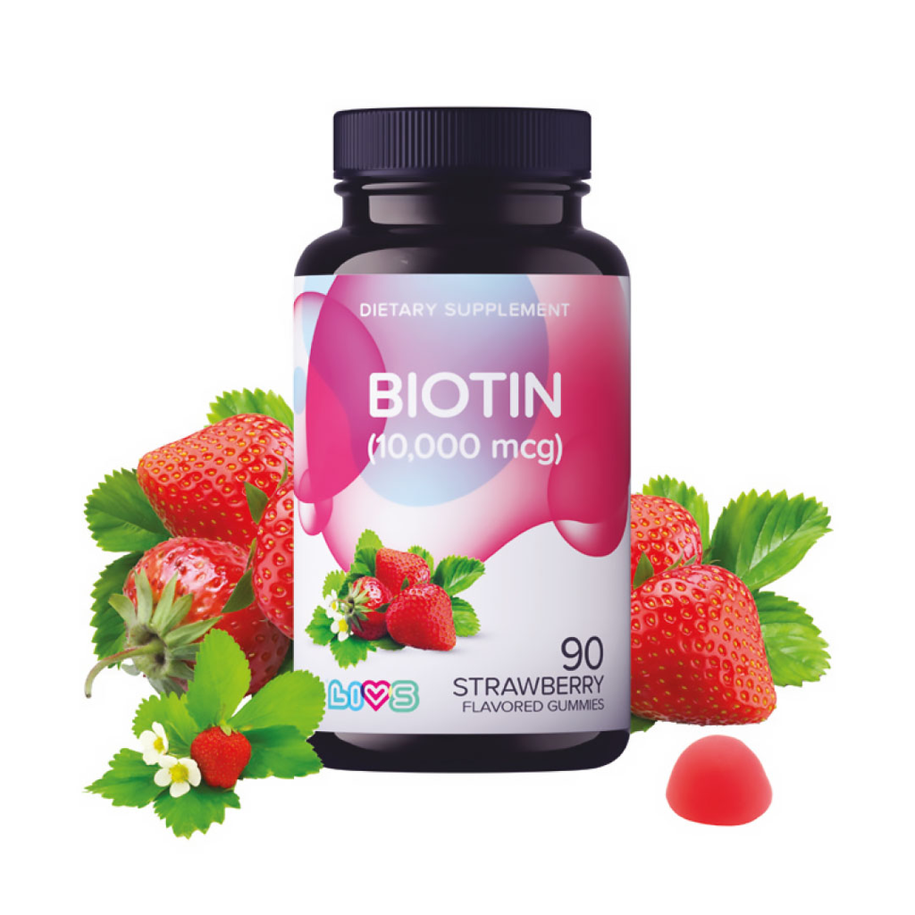 LIVS BIOTIN 10,000 MCG 90 STRAWBERRY GUMMIES