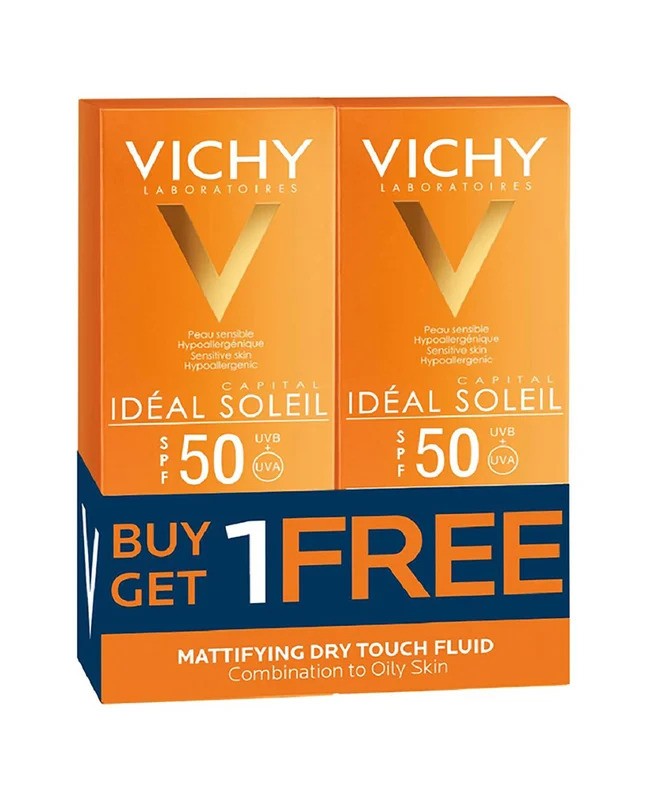 VICHY CAPITAL SOLEIL MATTIFYING DRY TOUCH FLUID 50 SPF OFFER 1+1 FREE