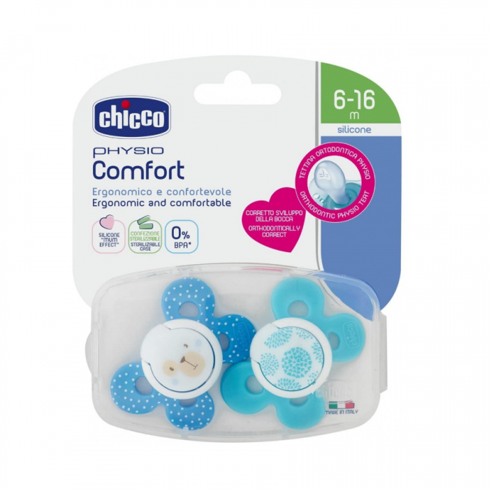 CHICCO PHYSIOFORMA BOY SILICON SOOTHER COMFORT 6-16M 2 PCS