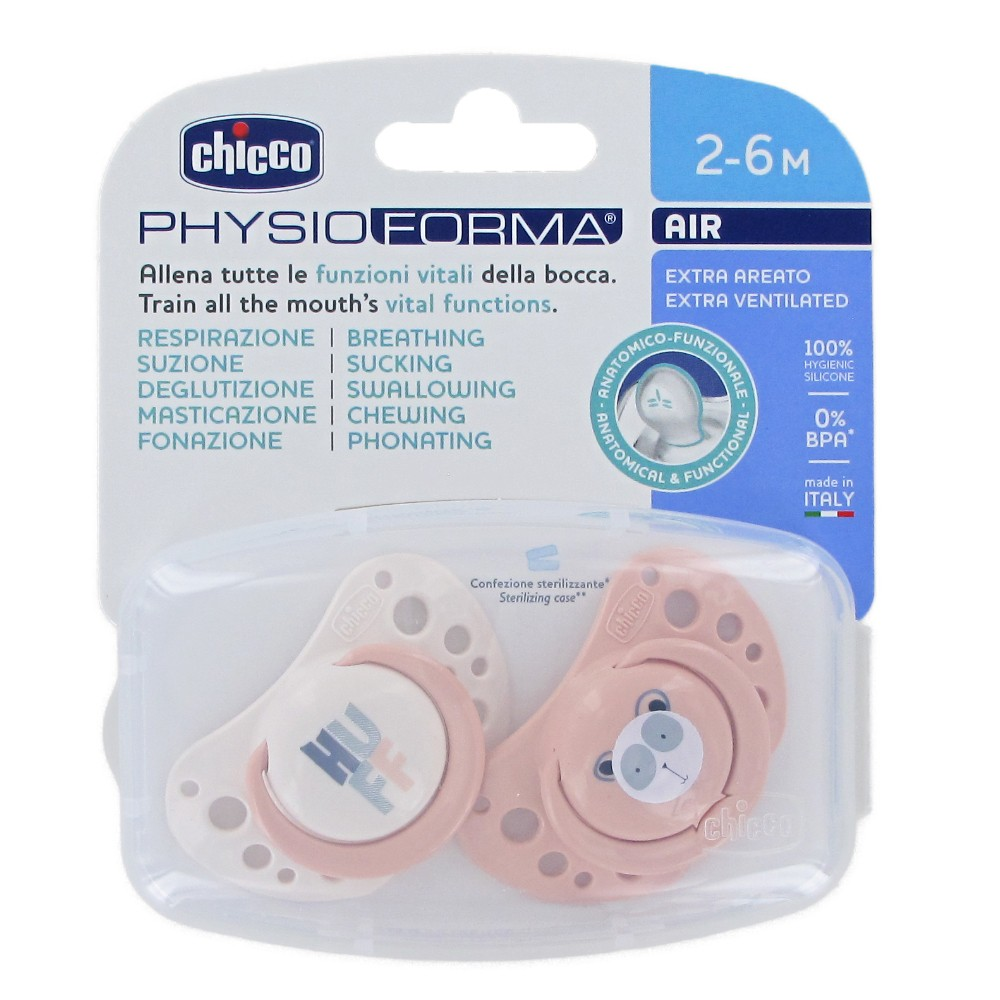 CHICCO SOOTHER AIR PINK SILICON 2-6M 2PCS