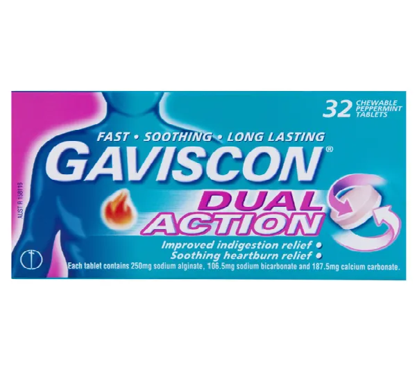 GAVISCON DOUBLE ACTION MINT 32CHEWABLE TABLETS