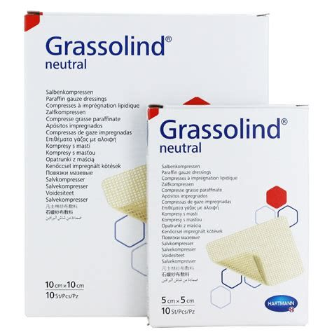 GRASSOLIND NEUTRAL PARAFFIN GAUZE DRESSING 10CM X 10CM 10PCS