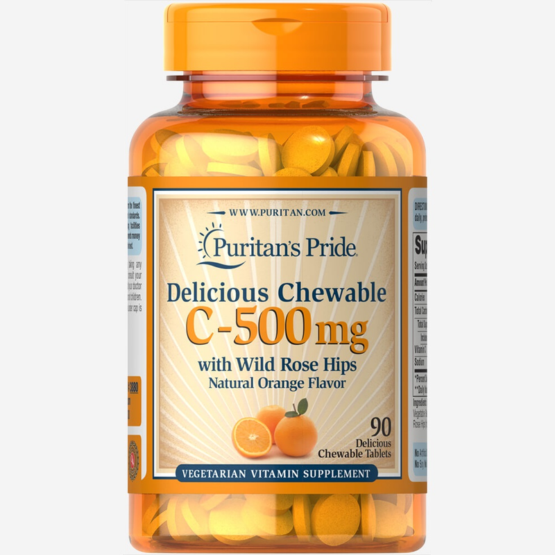 [I143350] PURITAN'S PRIDE VITAMIN C 500 MG WITH ROSE HIPS CHEWABLE 90 TABLETS