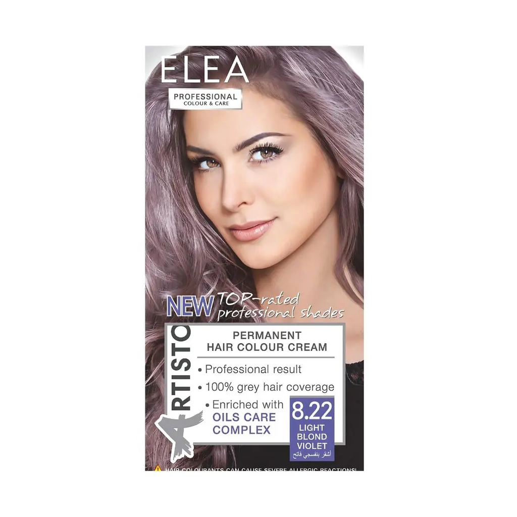 ELEA PERMANENT HAIR COLOUR CREAM 8.22 LIGHT BLOND VIOLET
