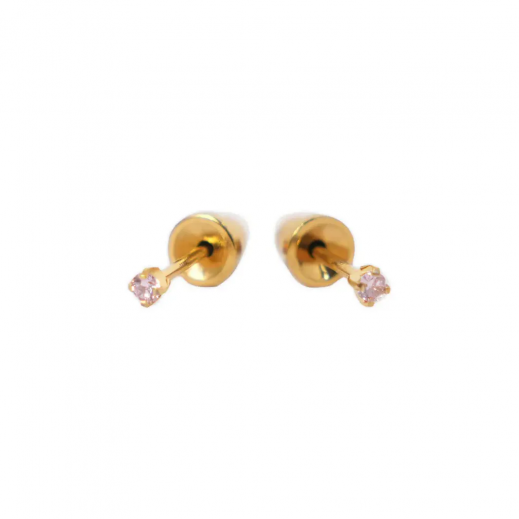 182 18K GOLD PLATED PINK DIAMOND EARING 2MM