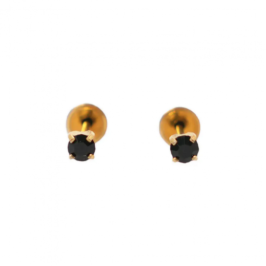 [I143512] 185 18K GOLD PLATED BLACK CRYSTAL 3MM