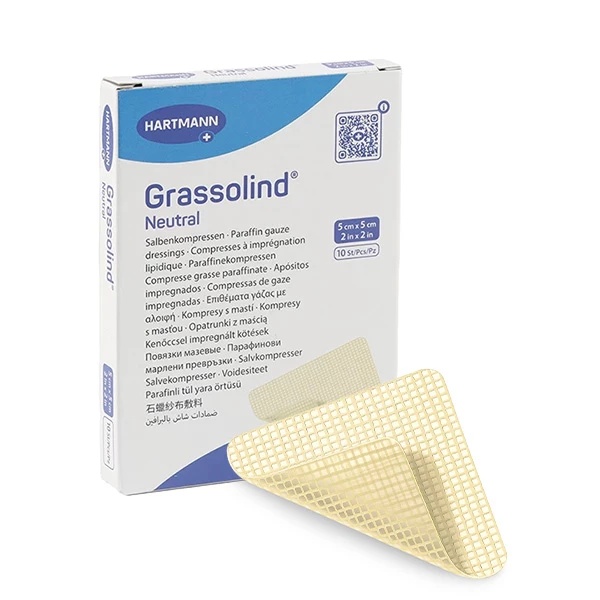 GRASSOLIND NEUTRAL PARAFFIN GAUZE DRESSING 5CM X 5CM 10PCS