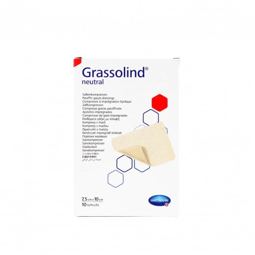 GRASSOLIND NEUTRAL PARAFFIN GAUZE DRESSING 7.5CM X 10CM 10PCS