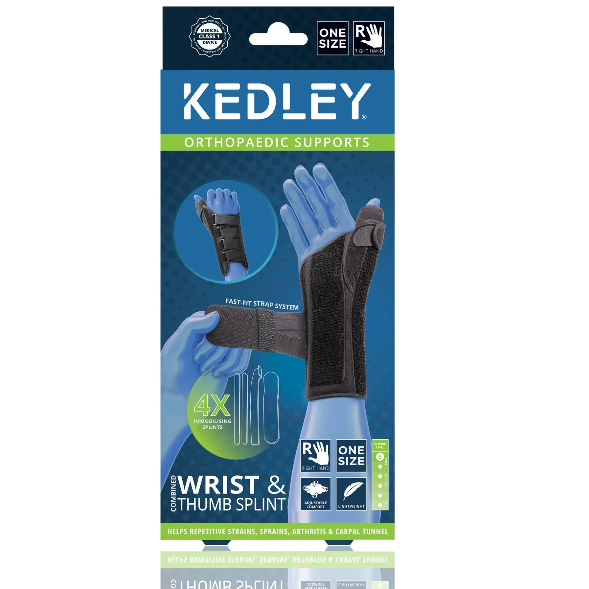 [I144123] KEDLEY COMBINED WRIST & THUMB SPLINT RIGHT HAND ONE SIZE
